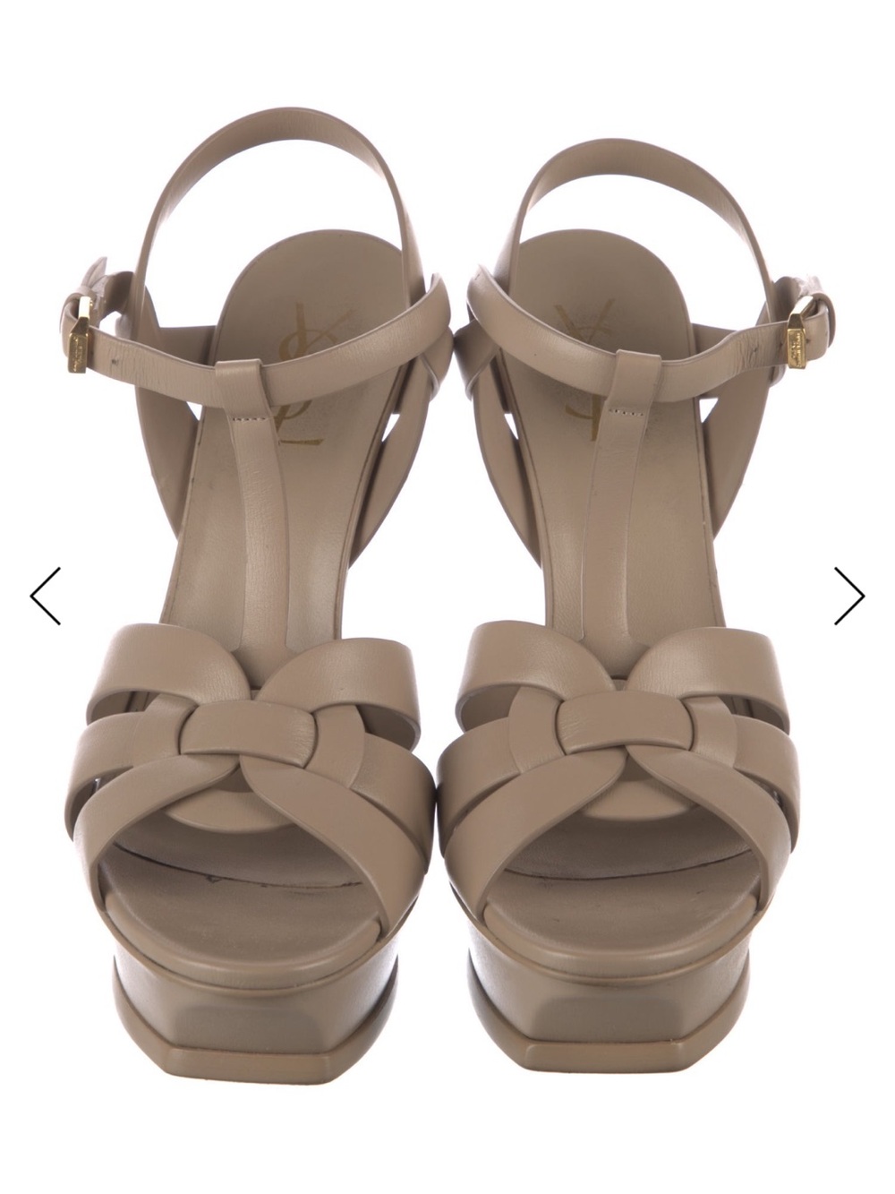 Yves Saint Laurent Taupe Leather Knotted Platform Sandals